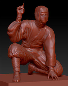 立膝で手裏剣をもった忍者の３Dモデル